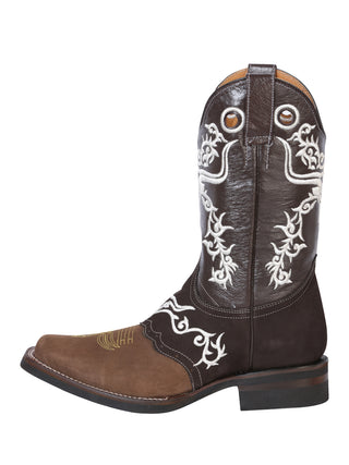 El General Rodeo Boot - Crazy  Brown/Dark Brown with Embroidery