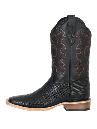 El General Men’s Rodeo Boot - Embossed Woven Leather - Black
