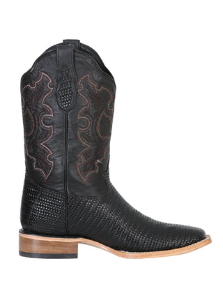 El General Men’s Rodeo Boot - Embossed Woven Leather - Black