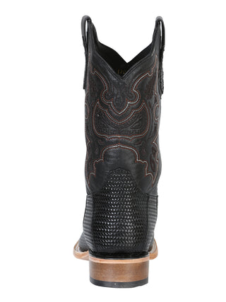 El General Men’s Rodeo Boot - Embossed Woven Leather - Black