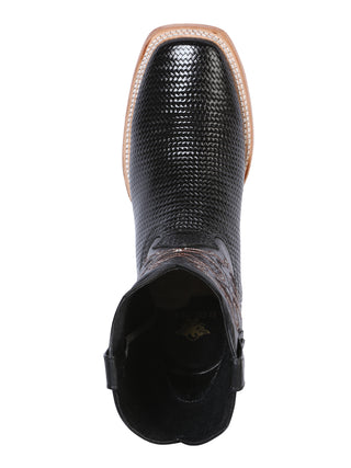 El General Men’s Rodeo Boot - Embossed Woven Leather - Black