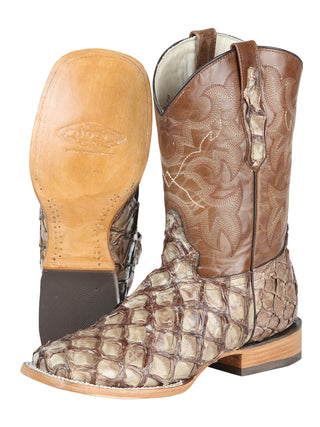 El General Men's Exotic Monster Fish Rodeo Boots - Cream
