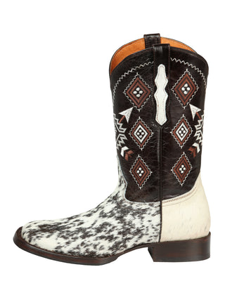 El General Men’s Rodeo Boot - White & Brown Crazy Cowhide Leather