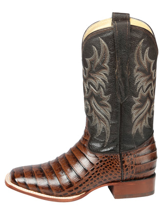 El Señor de los Cielos Men’s Rodeo Boot - Imitation Caiman Belly  Leather - Brown