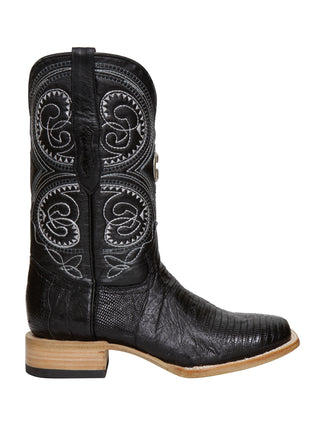 El General Men's Exotic Lizard Rodeo Cowboy Boots - Black