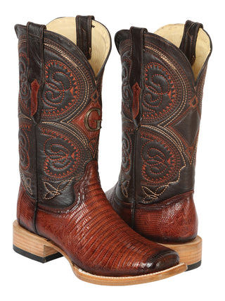 El General Men's Exotic Lizard Rodeo Cowboy Boots - Cognac