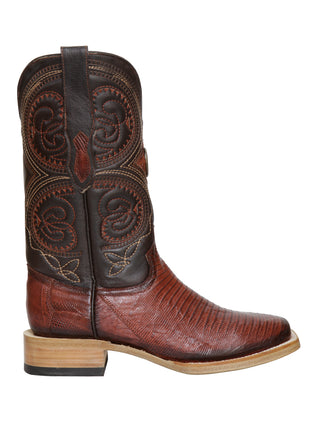 El General Men's Exotic Lizard Rodeo Cowboy Boots - Cognac