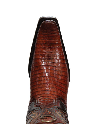 El General Men's Exotic Lizard Cowboy Boots - Cognac
