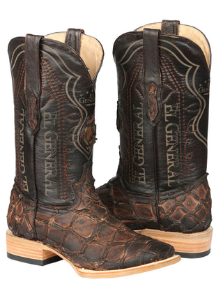 El General Men's Exotic Monster Fish Rodeo Cowboy Boots - Brown