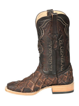 El General Men's Exotic Monster Fish Rodeo Cowboy Boots - Brown