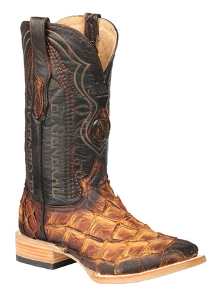 El General Men's Exotic Monster Fish Rodeo Cowboy Boots - Cognac