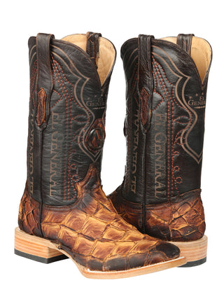 El General Men's Exotic Monster Fish Rodeo Cowboy Boots - Cognac