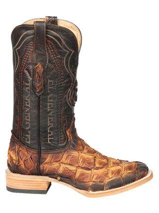 El General Men's Exotic Monster Fish Rodeo Cowboy Boots - Cognac