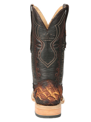 El General Men's Exotic Monster Fish Rodeo Cowboy Boots - Cognac