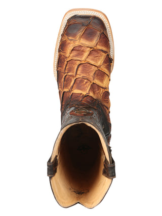 El General Men's Exotic Monster Fish Rodeo Cowboy Boots - Cognac