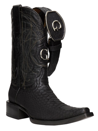 El General Men's Exotic Python Leather Cowboy Boots - Black