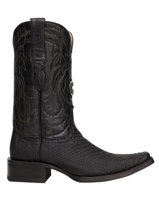 El General Men's Exotic Python Leather Cowboy Boots - Black