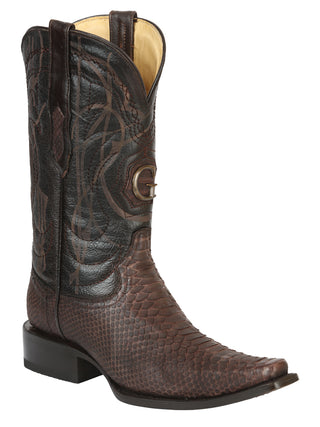 El General Men's Exotic Python Leather Cowboy Boots - Brown