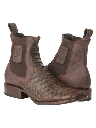 El General Men’s Python Imitation Brown Ankle Boots
