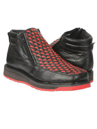 El General Men’s Ankle Boots with Zipper - Black/Red Petatillo  Leather