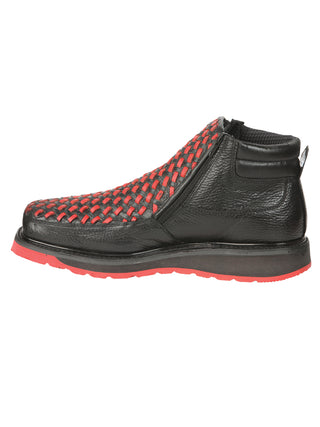 El General Men’s Ankle Boots with Zipper - Black/Red Petatillo  Leather