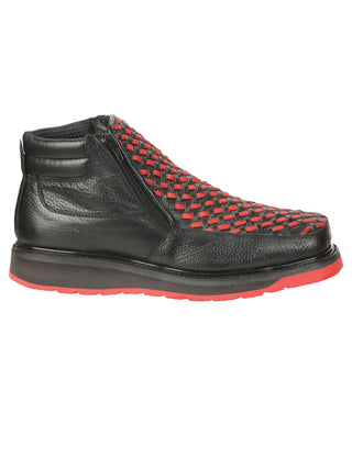 El General Men’s Ankle Boots with Zipper - Black/Red Petatillo  Leather