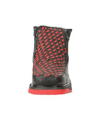 El General Men’s Ankle Boots with Zipper - Black/Red Petatillo  Leather