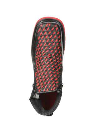 El General Men’s Ankle Boots with Zipper - Black/Red Petatillo  Leather