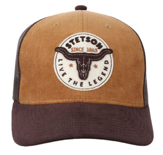 Stetson Live the Legend Felt Patch Corduroy Trucker Hat- Brown