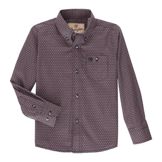 Boy's Wrangler Classic Button- Down Print Shirt- Navy Red Chain
