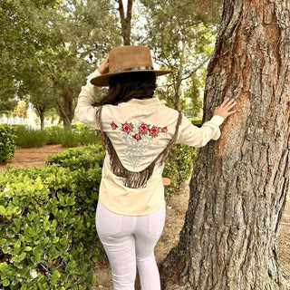 American West Cowgirl Embroidered Tassel Shirt - Beige