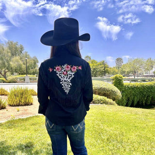 American West Cowgirl Embroidered Tassel Shirt - Black