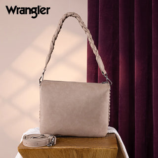 Wrangler Whipstitch Braided Strap Hobo/Crossbody Bag - Khaki