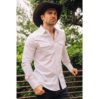 Platini Men's Western Snap Solid White Dress Shirt