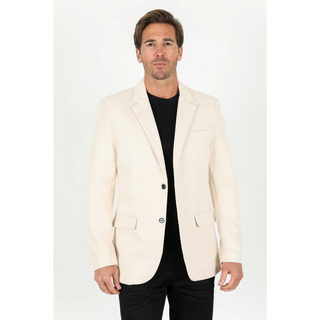 Platini Men's Double Button Faux Suede Blazer - Off White
