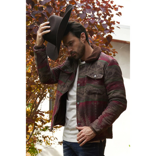 Men's Ethnic Aztec Quilted W/ Faux Fur Lined Jacket - Burgundy