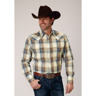 Roper Men's Desert Blue Plaid Long Sleeve Snap Western Shirt