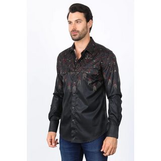 Mens Modern Fit Panoramic Foil Print Shirt - Black