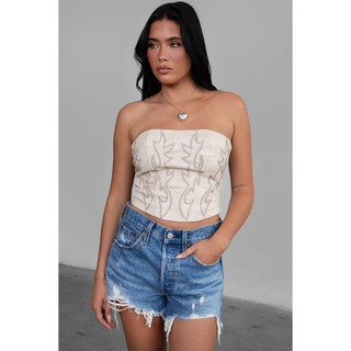 Vegan Leather Western Embroidered Corset Top- Cream
