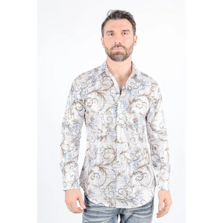 Mens Modern Fit Stretch Foiled Off White Long Sleeve Shirt