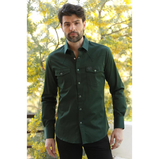 Platini Men's Modern Fit Solid Green Dress Shirt