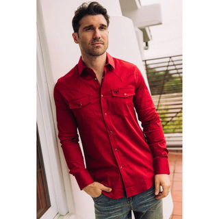 Platini Men's Modern Fit Solid Red Dress Shirt