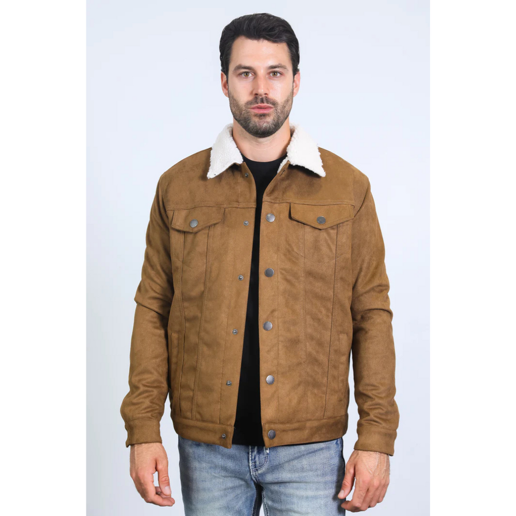 Men's Sherpa Lined Faux Suede Jacket - Camel – MexWest