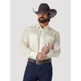 Wrangler Western Long Sleeve Snap Dobby Stripe Shirt- Light