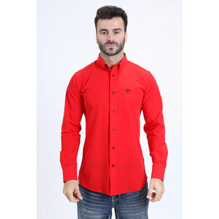 Platini Men's Single Pocket Logo Modern Fit Stretch Dress Shirt - Red