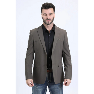 Platini Men's Double Button Western Blazer - Dark Brown