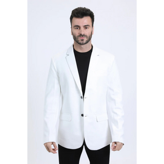 Platini Men's Double Button Faux Suede Blazer - White