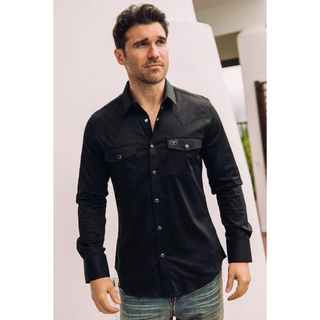 Platini Men's Western Snap Solid Black Dress Shirt
