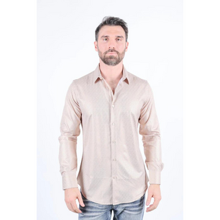 Mens Modern Fit Stretch Foiled Beige Long Sleeve Shirt