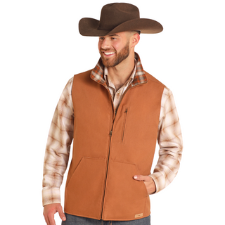 Powder River Men's Conceal & Carry Plaid Lined Vest - Camel